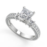 Miah Bar Set 3 Sided Pave Princess Cut Diamond Engagement Ring - Nivetta